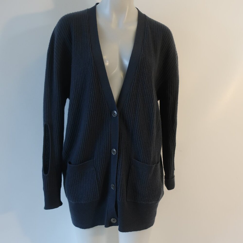 Womens Allude Blue 100% Cashmere Rib Knit V-Neck Arm Cut-Out Cardigan Sweater L​
